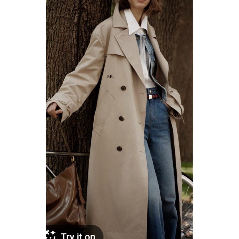 Ladies Hilary Radley Tan Lined Trench Coat Feminine pleated hem detail Size 14